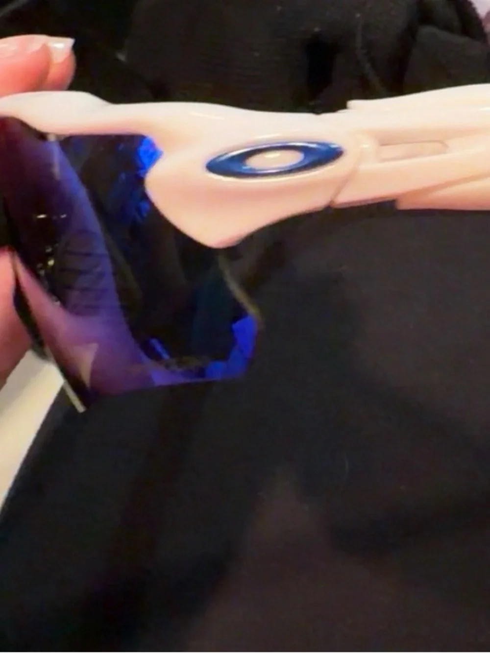 Oakley White Frame Sunglasses with Blue Mirrored Lens